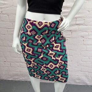 LuLaRoe Cassie Purple/Green(Multicolor) Geometric Print Pencil Skirt Size M